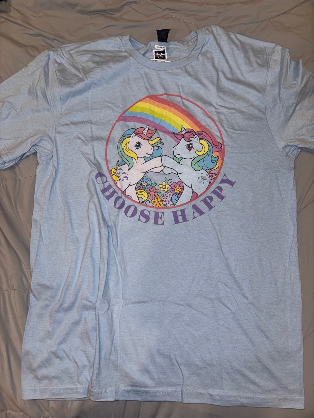 Hasbro My Little Pony Women’s Light Blue Tee, Choose Happy in L